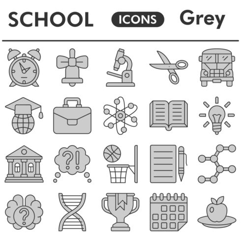School icons set, gray style cover image.