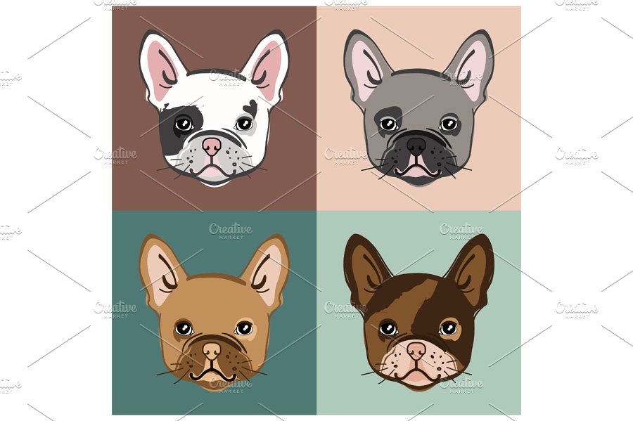 French bulldogs seamless patterns preview image.