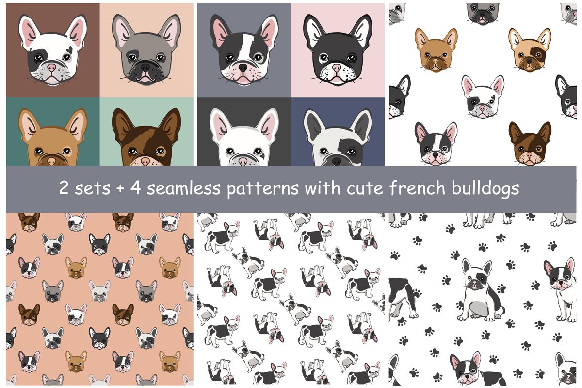 French bulldogs seamless patterns cover image.