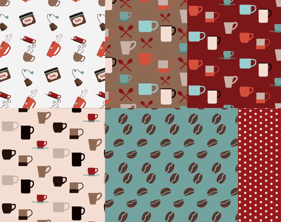 Coffee and Tea Vector Patterns preview image.