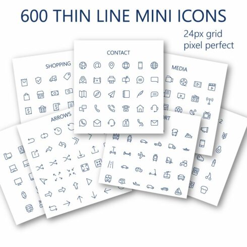 600 vector thin line mini icons set. cover image.