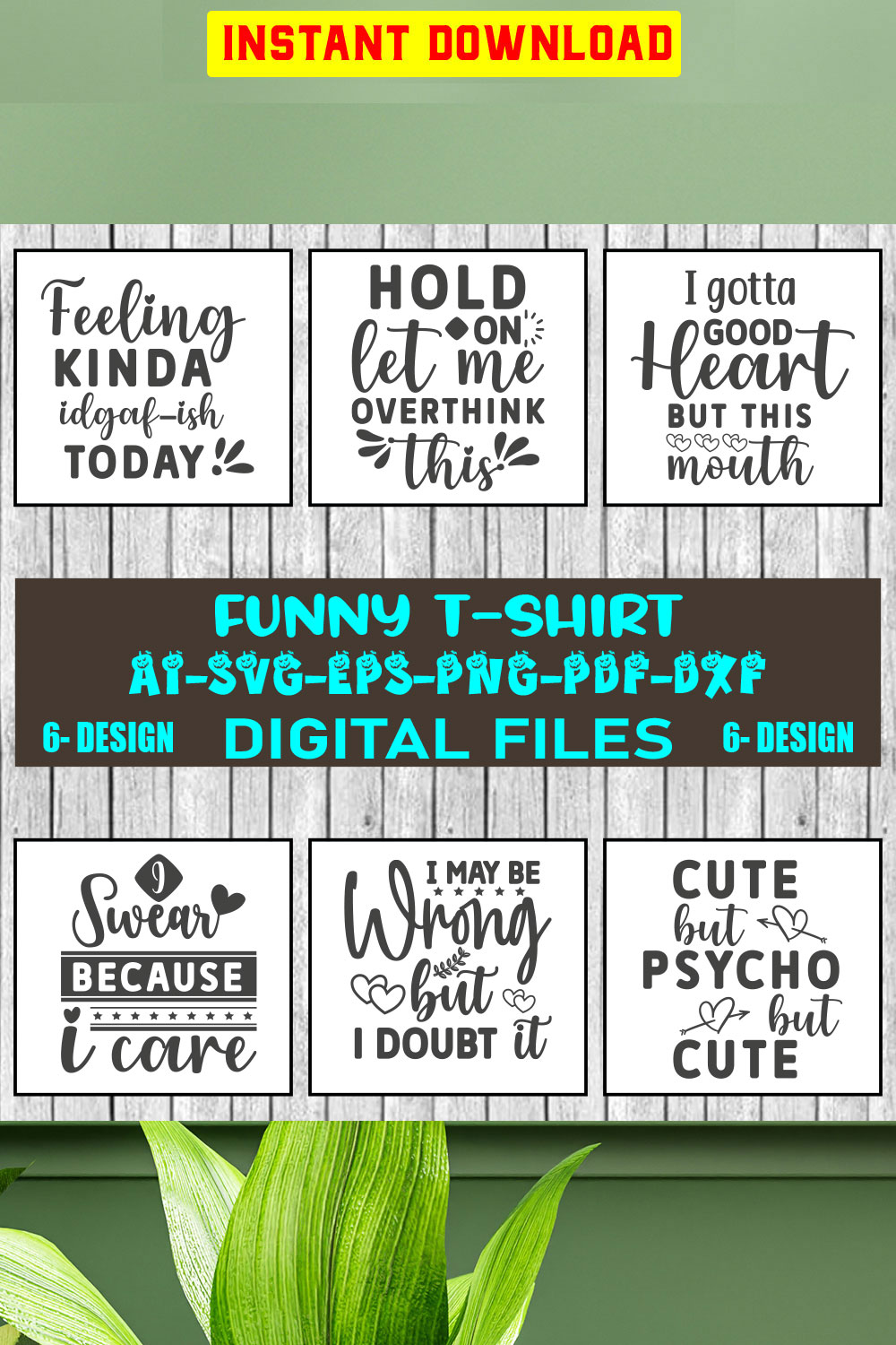 Funny T-shirt Design Bundle Vol-1 pinterest preview image.