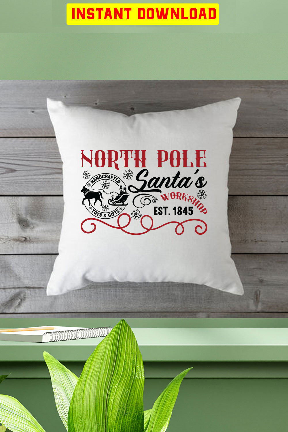 North Pole Santas Workshop Est 1845 Handcrafted Toys & Gifts pinterest preview image.