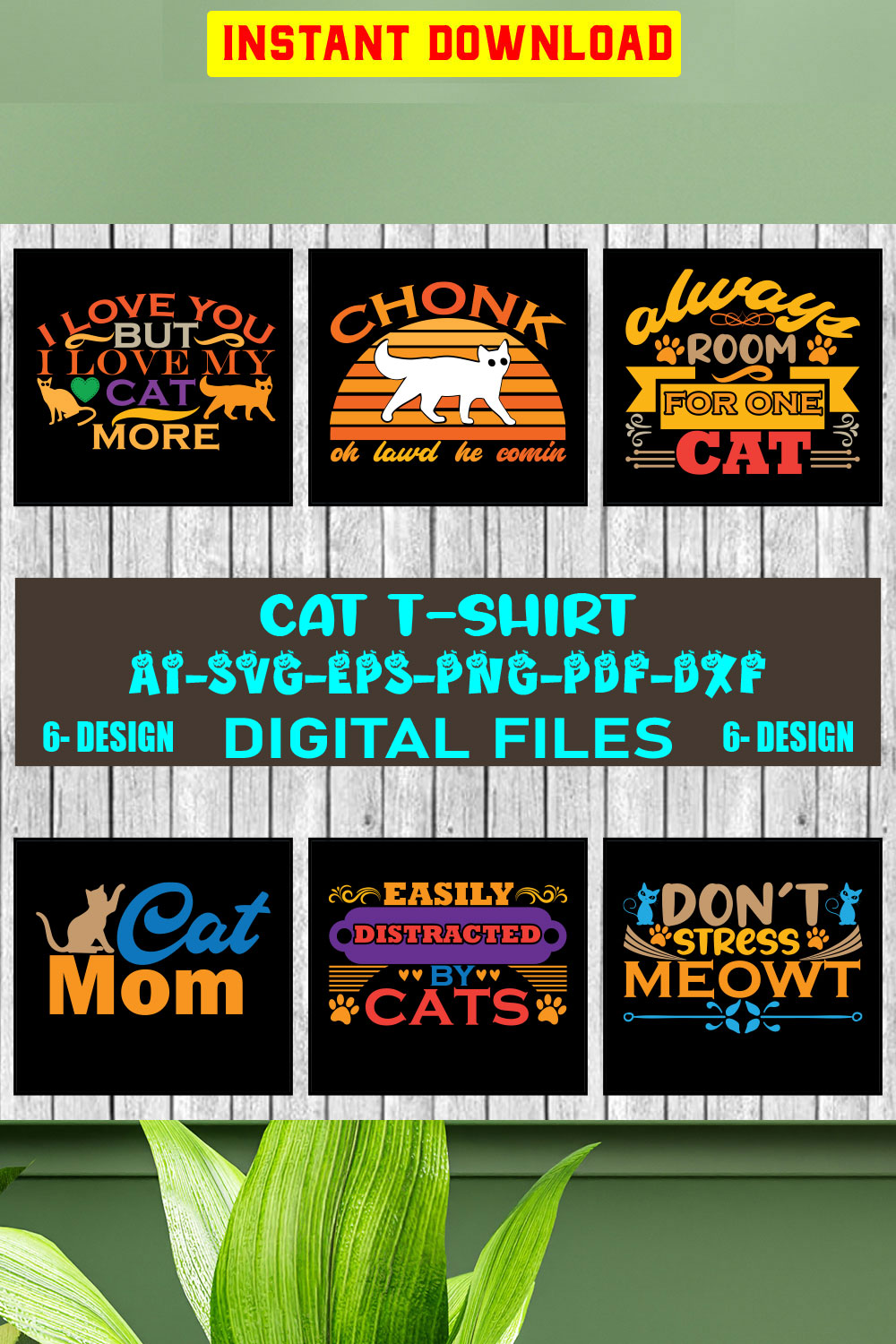 Cat T-shirt Design Bundle Vol-01 pinterest preview image.