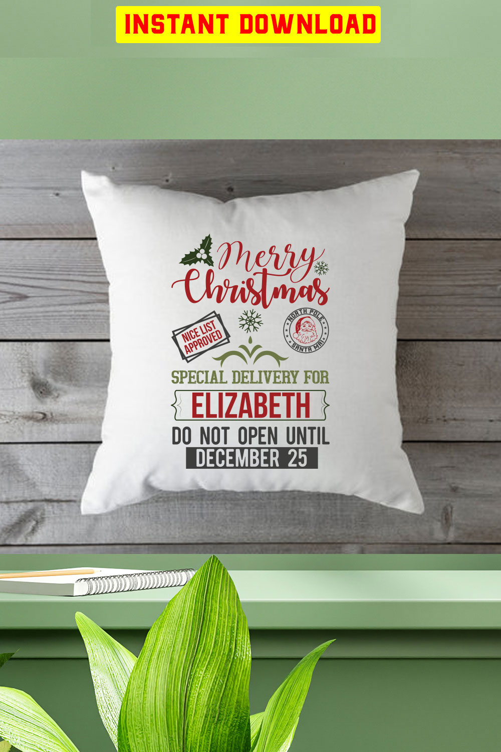 Merry Christmas Nice List Approved North Pole Santa Mail Special Delivery For Elizabeth Do Not Open Until December 25 pinterest preview image.