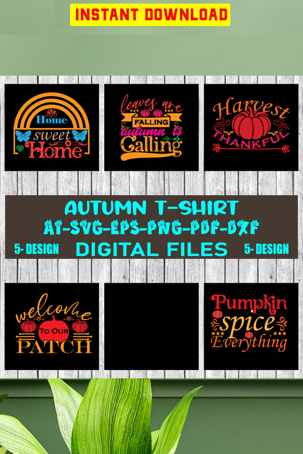 Autumn T-shirt Design Bundle Vol-01 pinterest preview image.