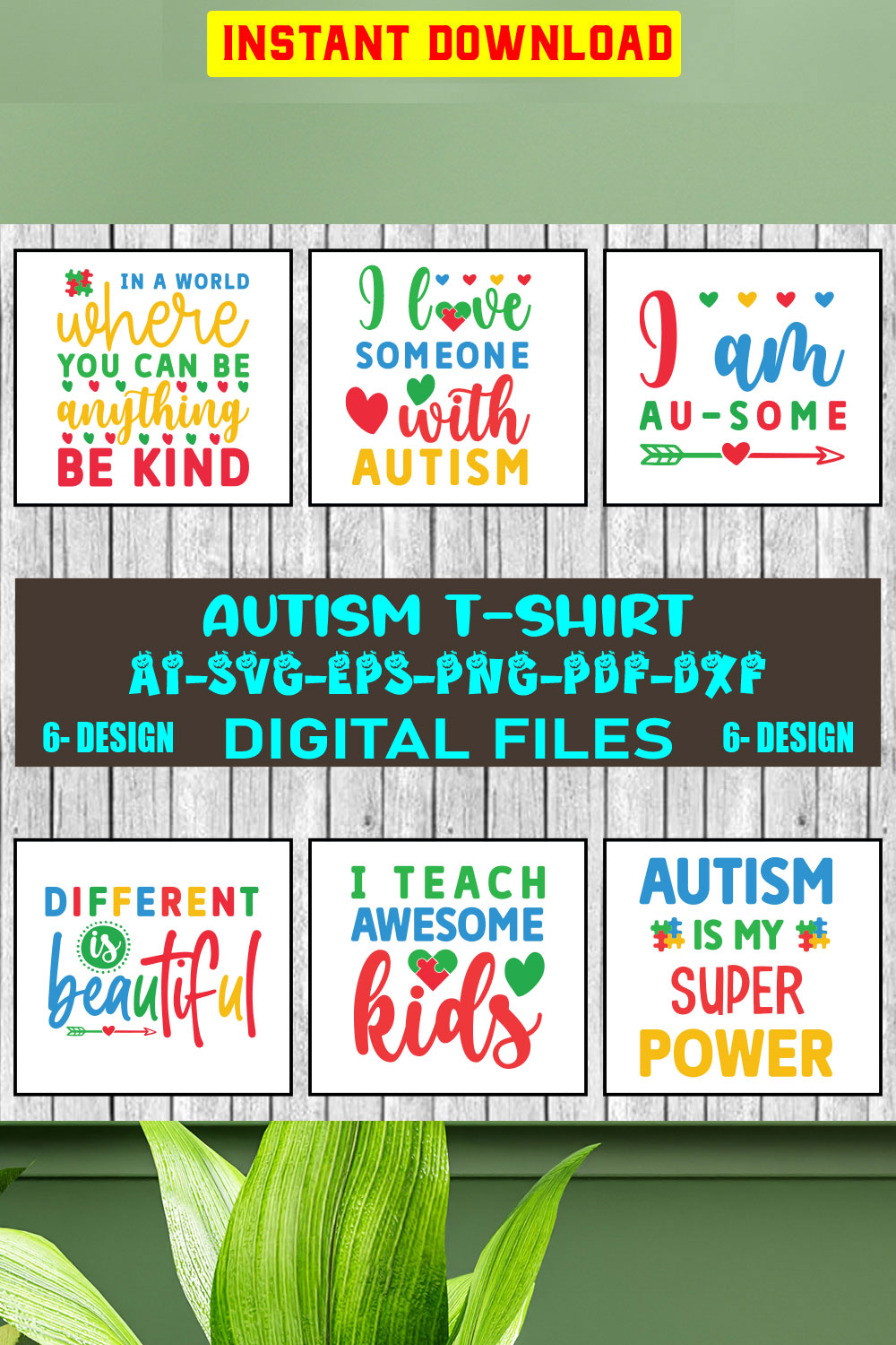 Autism T-shirt Design Bundle Vol-1 pinterest preview image.