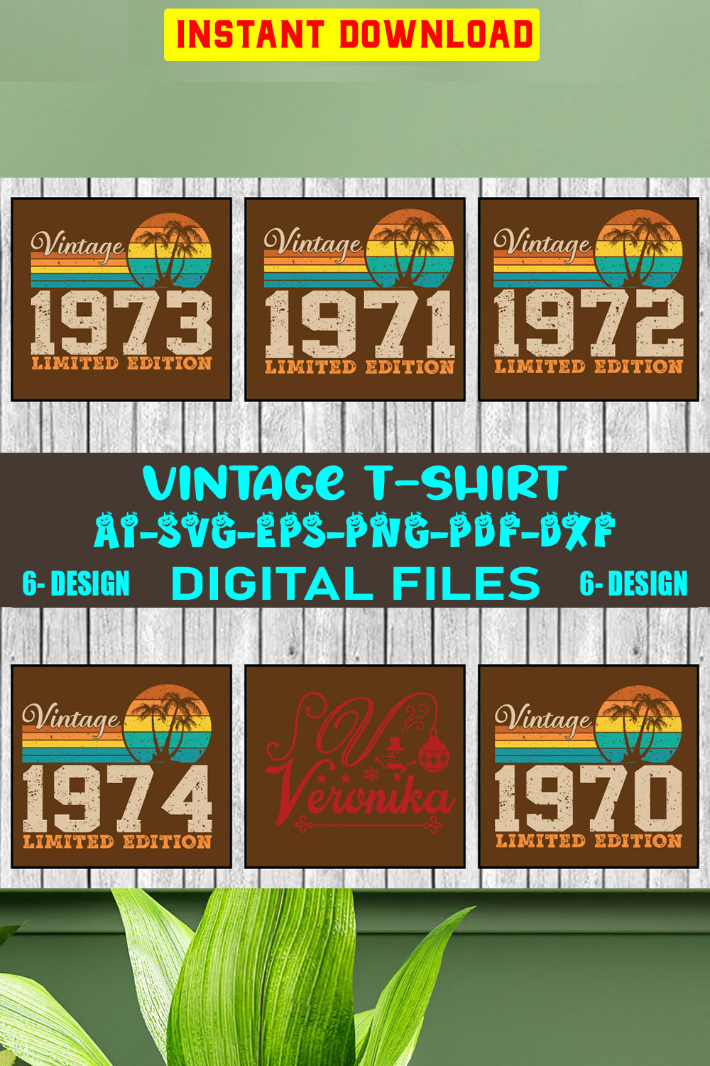Vintage T-shirt Design Bundle Vol-1 pinterest preview image.