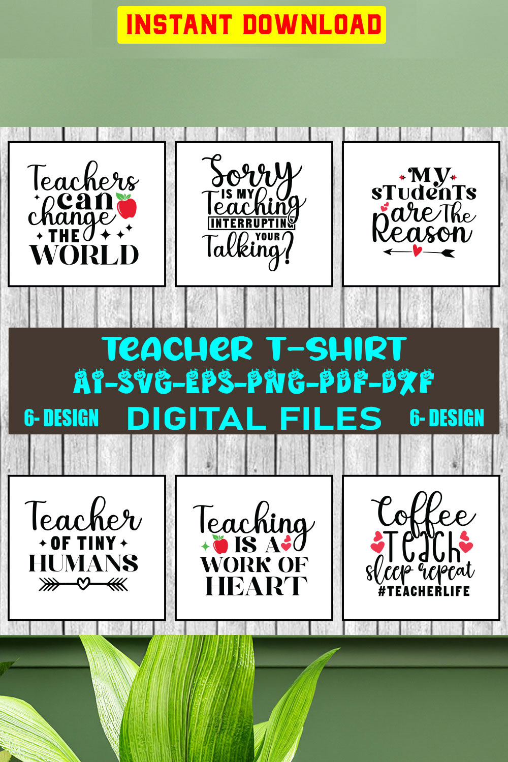 Teacher T-shirt Design Bundle Vol-9 pinterest preview image.