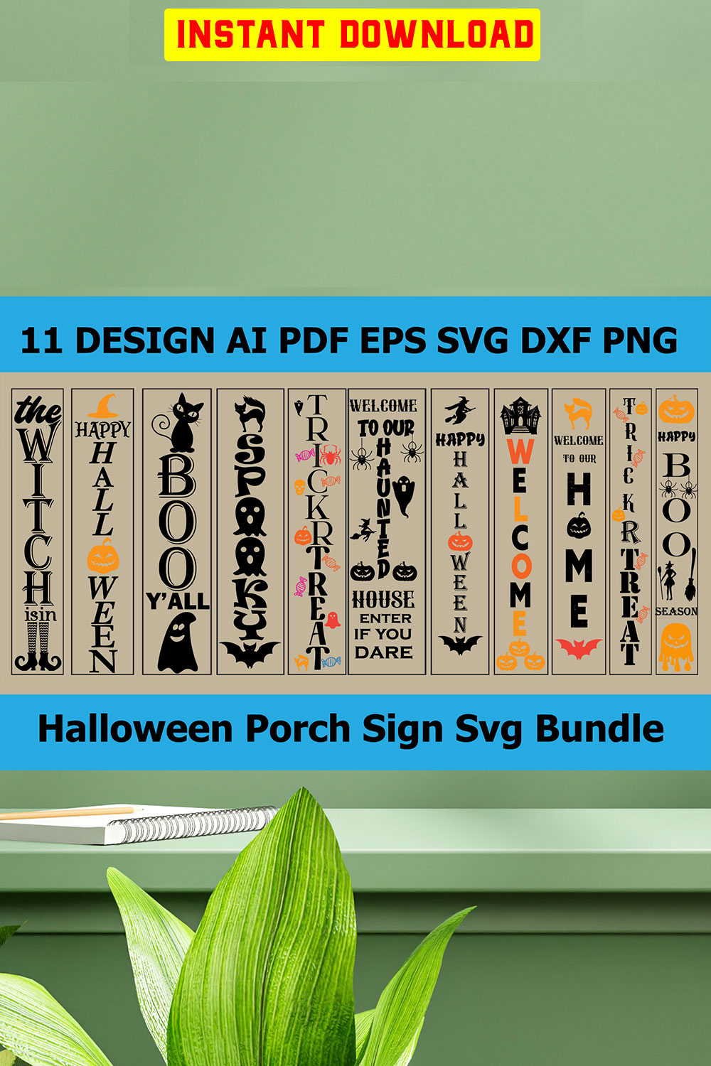 Halloween Porch Sign T-shirt Design Bundle Vol-16 pinterest preview image.