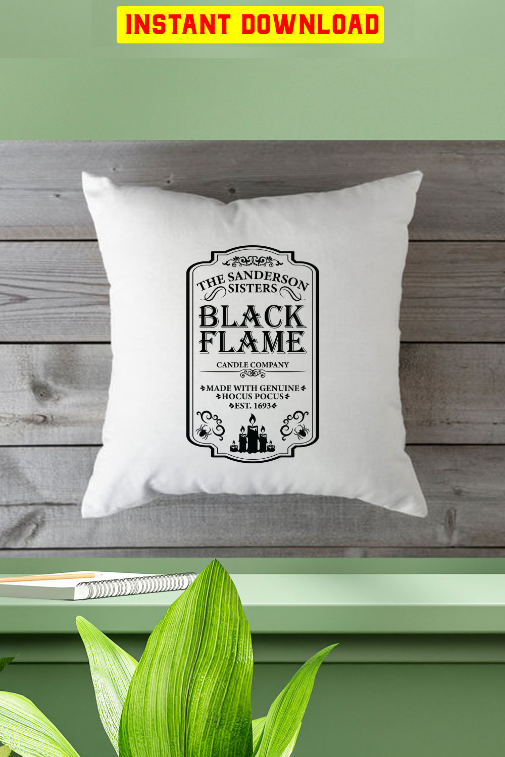 The Sanderson Sisters Black Flame Candle Company Made With Genuine Hocus Pocus Est 1693 pinterest preview image.