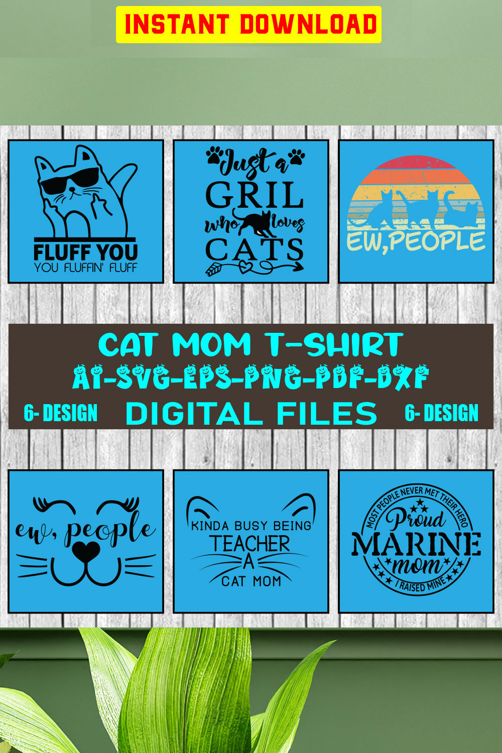 Cat Mom T-shirt Design Bundle Vol-2 pinterest preview image.
