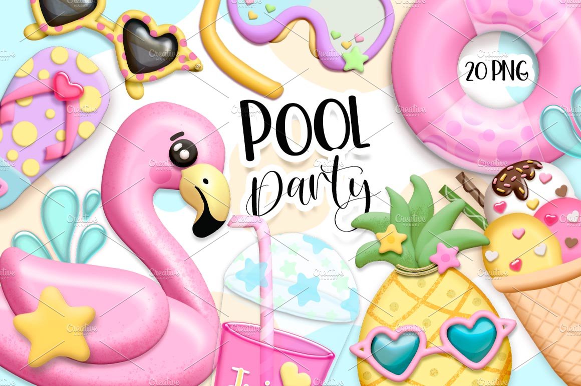 Pool party clipart preview image.