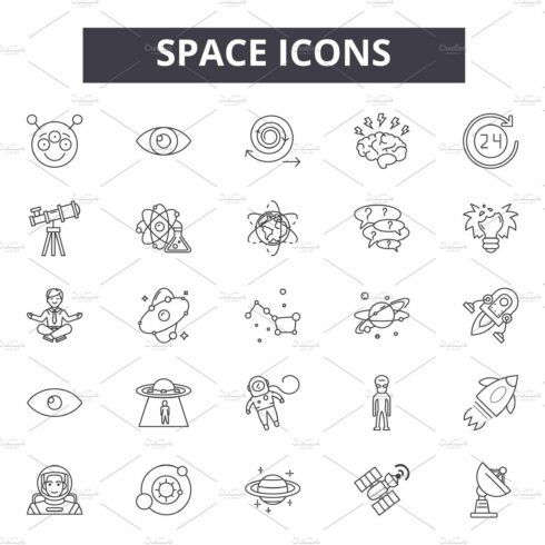 Space line icons, signs set, vector cover image.