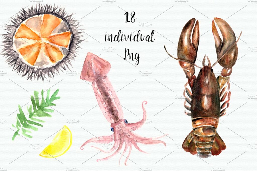 Watercolor Seafood Clip Art Set – MasterBundles