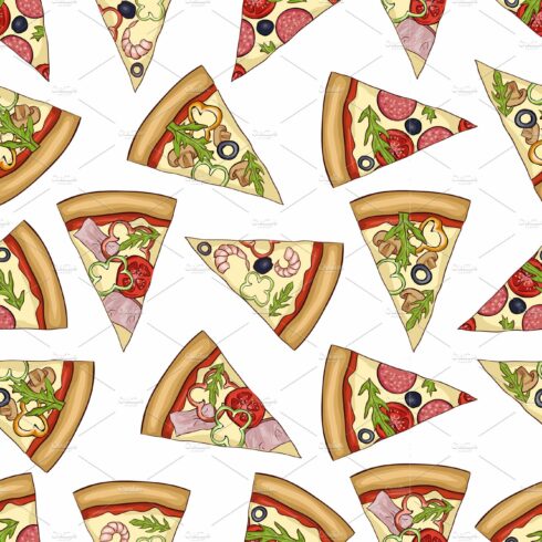 seamless color pattern with pizza cover image.