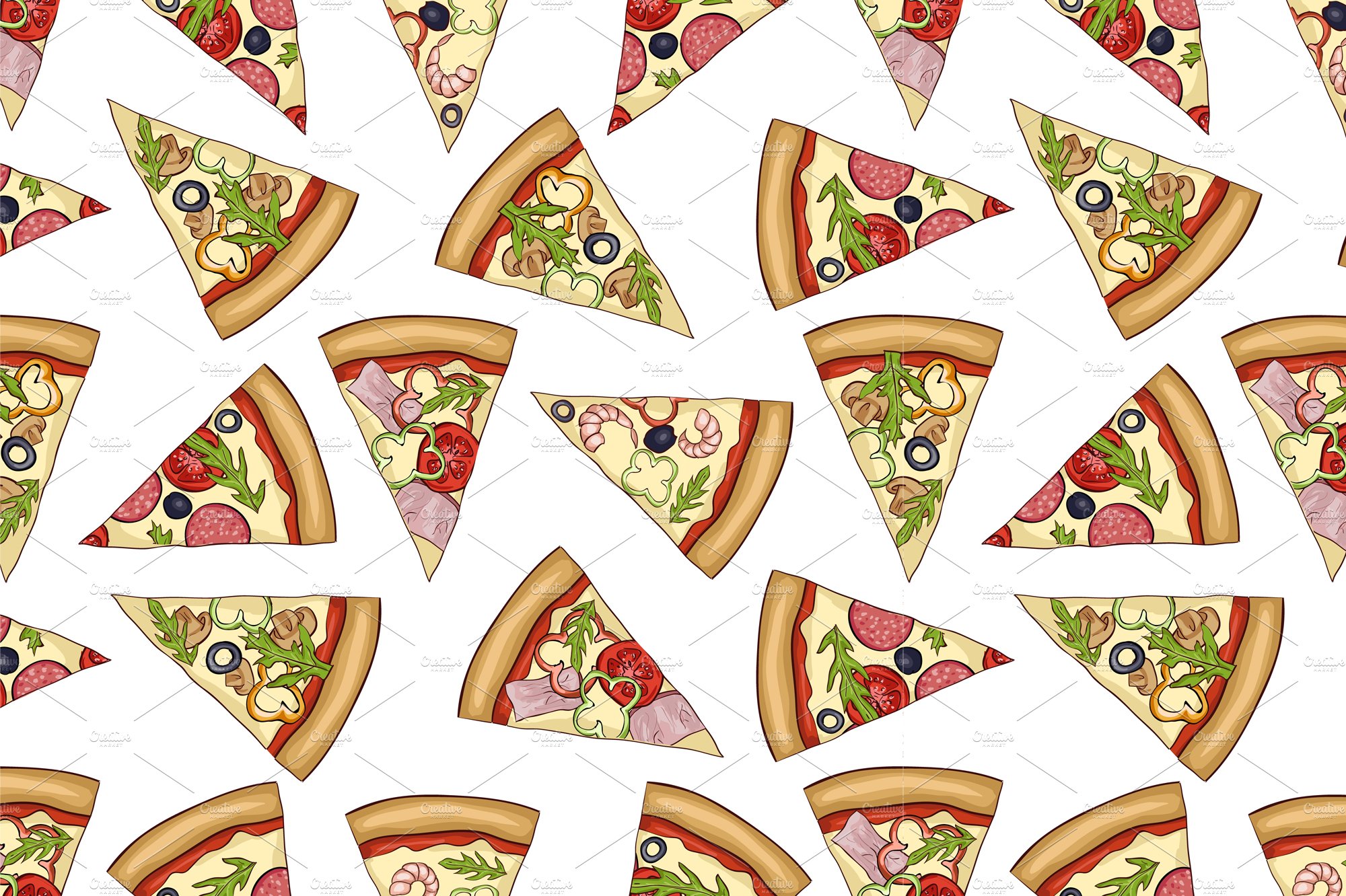seamless color pattern with pizza cover image.