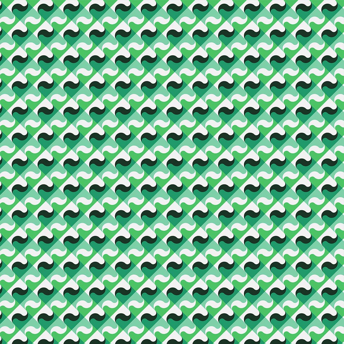 Green and white abstract pattern with wavy shapes.