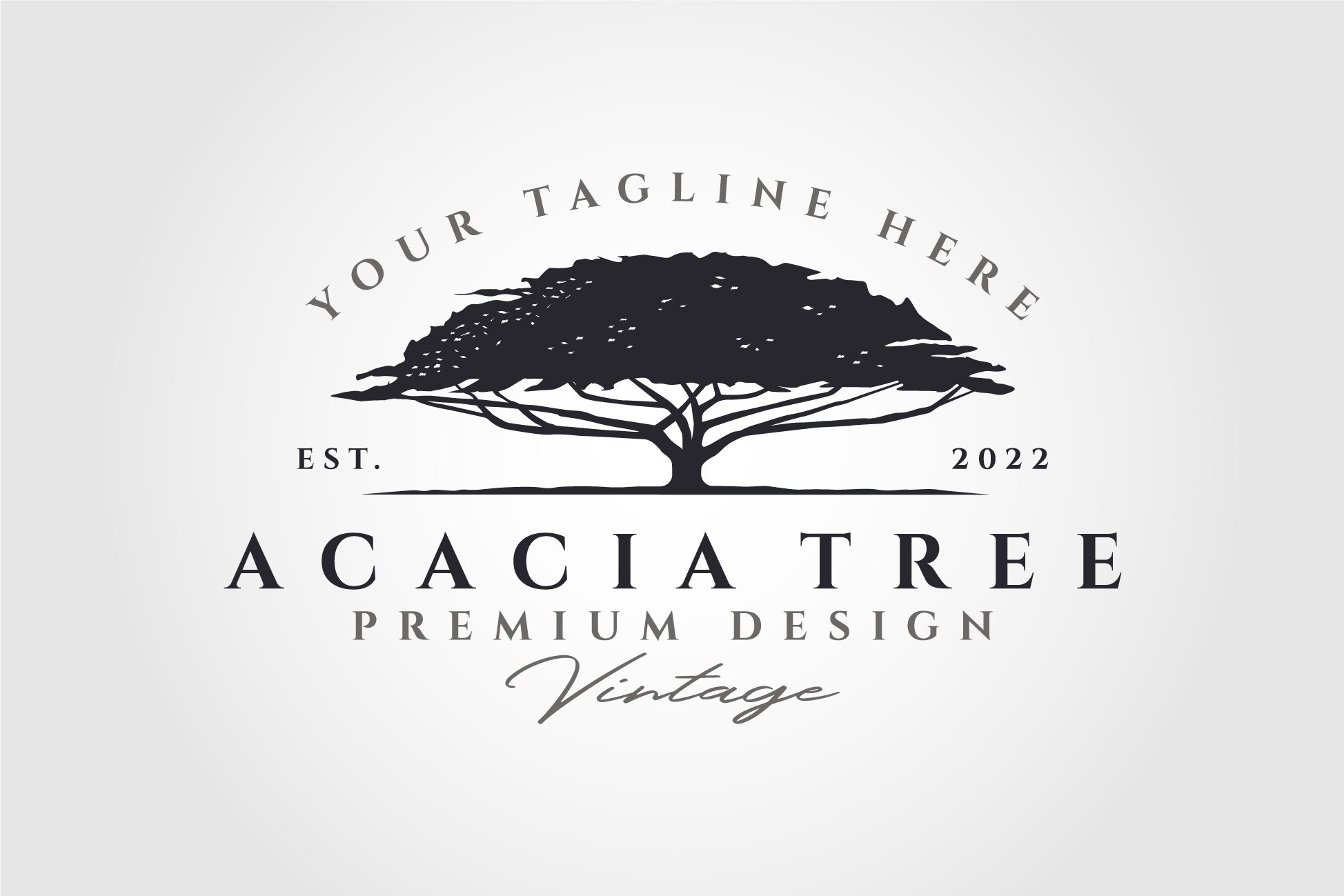 acacia tree silhouette vector logo cover image.