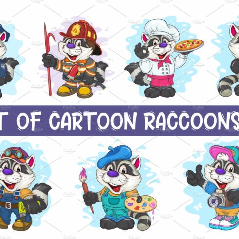 Set of Cartoon Raccoons 01. T-Shirt. cover image.