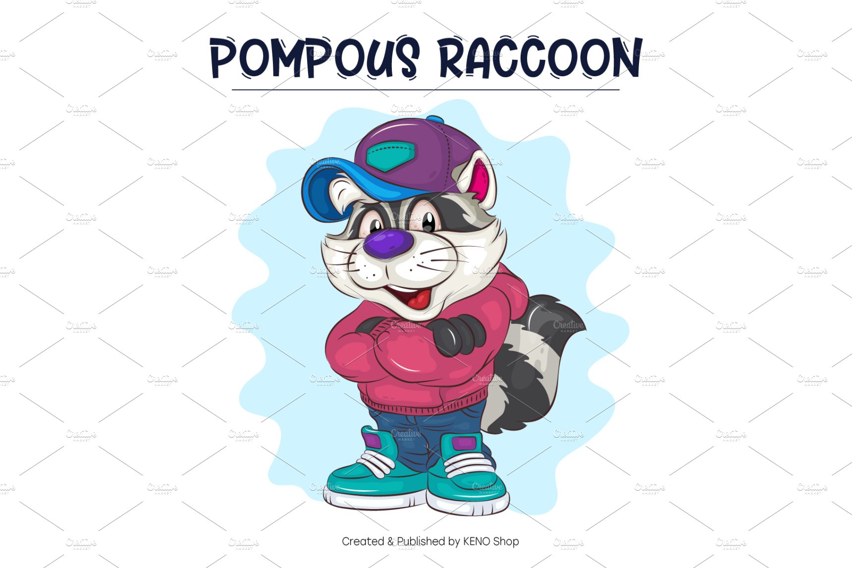 Set of Cartoon Raccoons 02. T-Shirt. preview image.