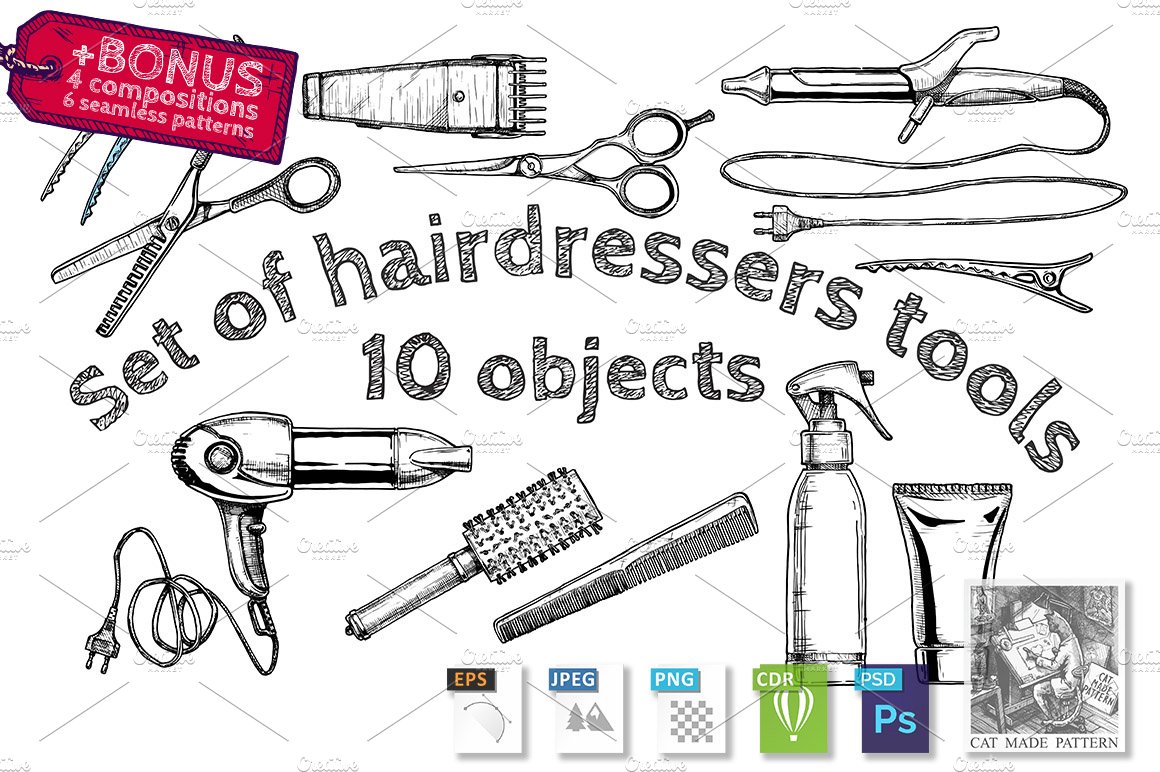 Set of hairdressers tools cover image.