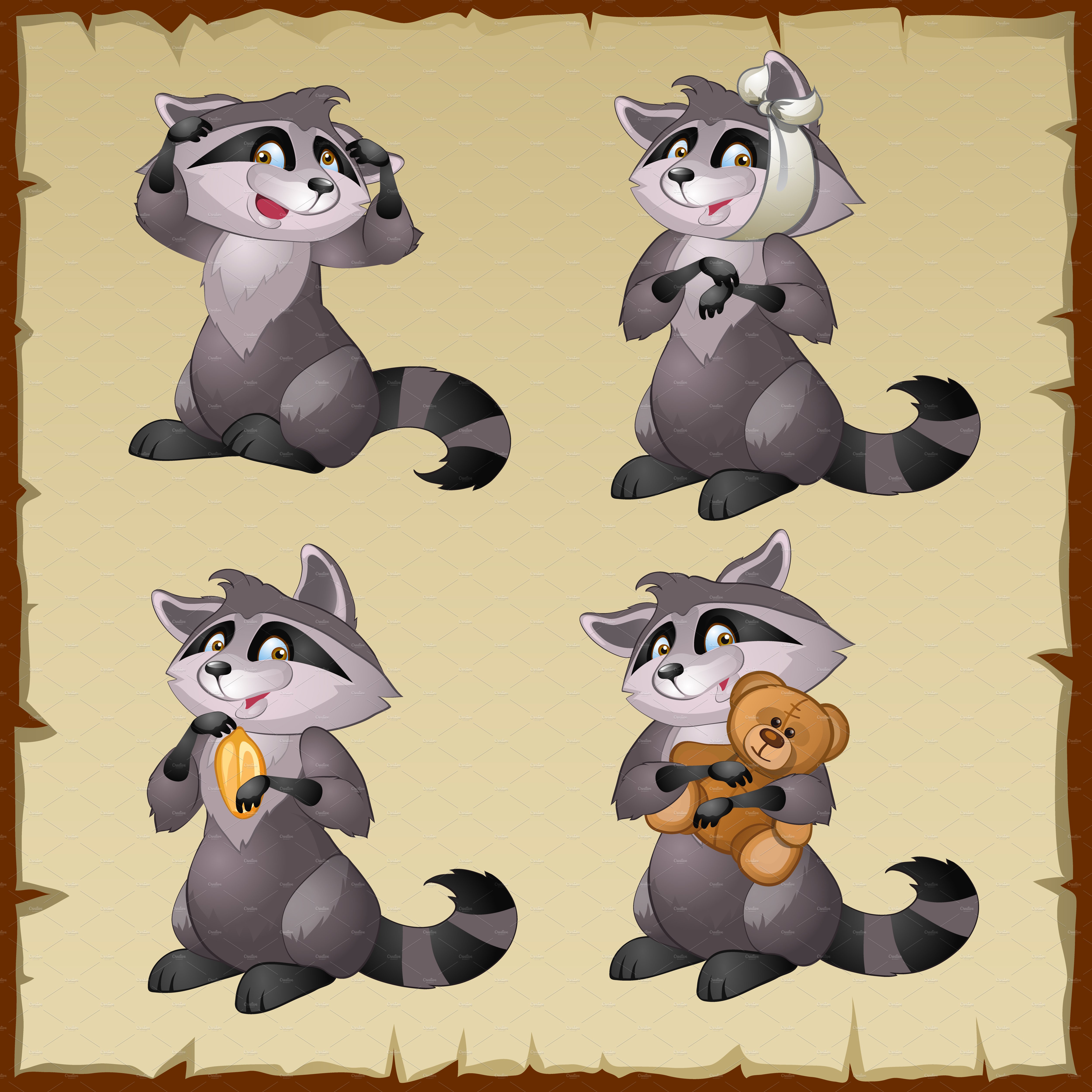Cute raccoon in cartoon style preview image.