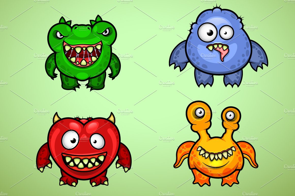 Set of Four Funny Monsters preview image.