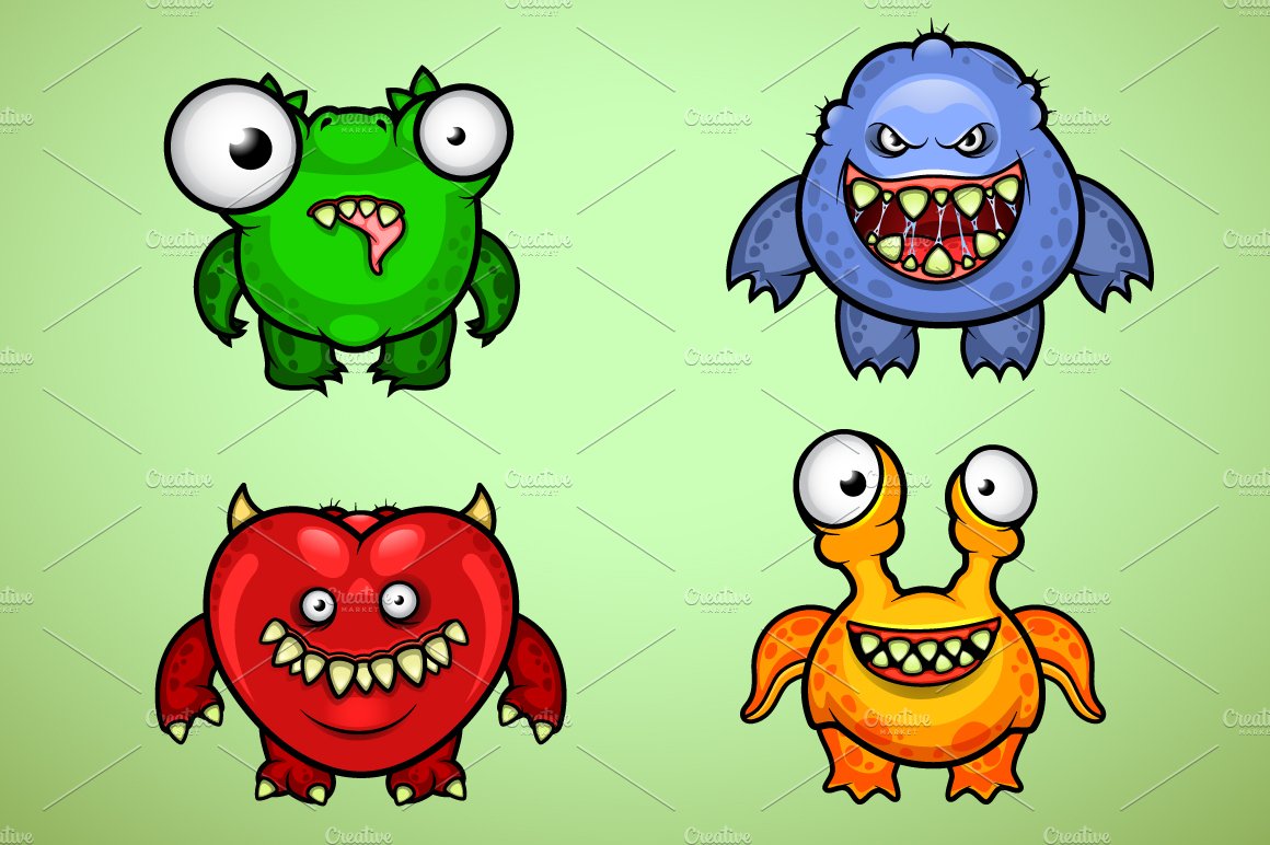 set of four funny monsters preview 3 358