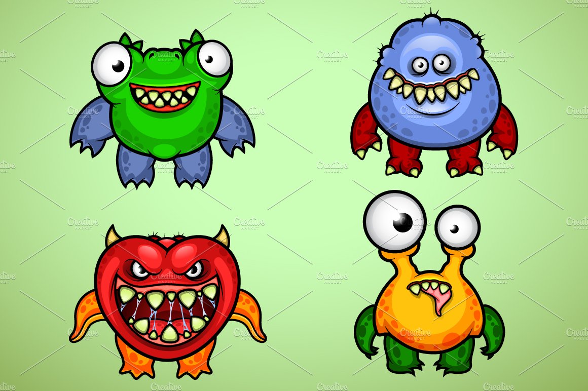 set of four funny monsters preview 5 989