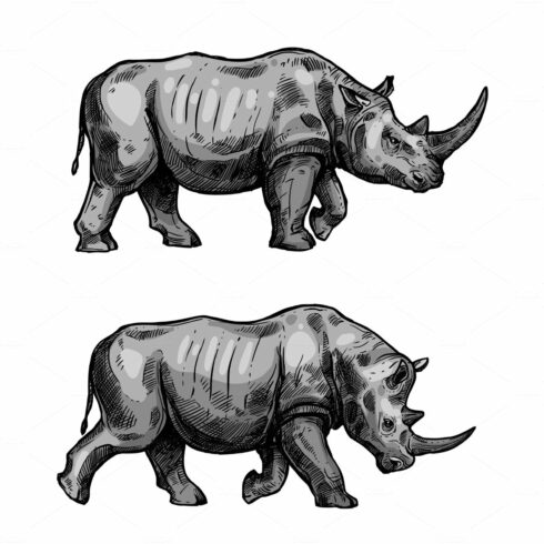 African rhino walking sketch of rhinoceros animal cover image.