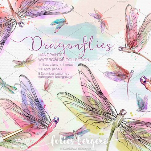 Watercolor Dragonflies Clipart cover image.