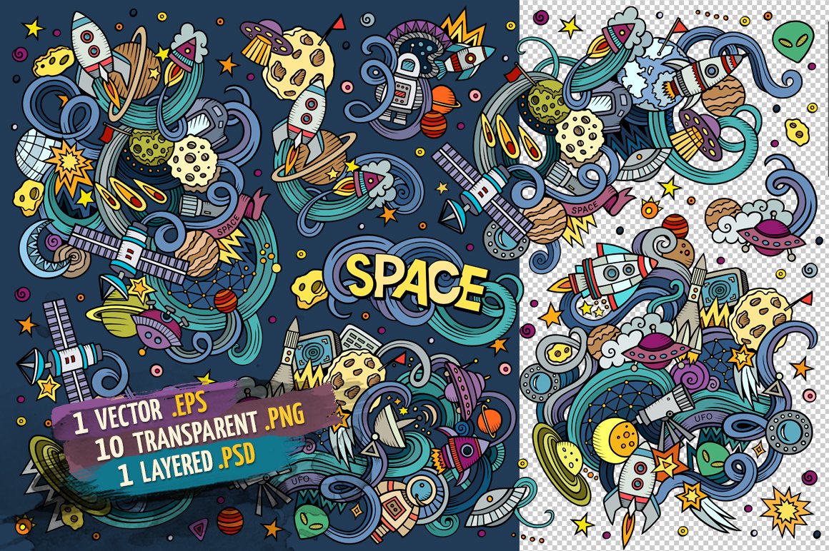 Space Doodles Designs Set preview image.