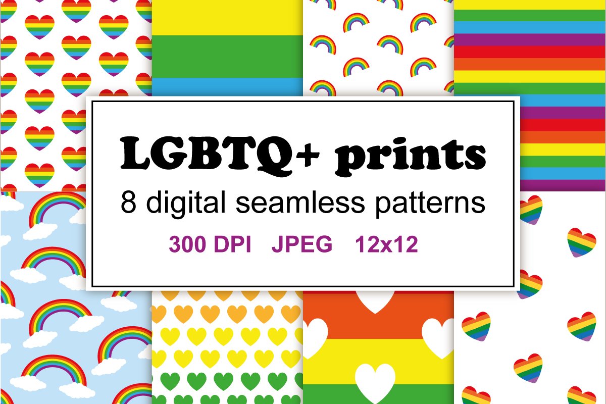 LGBTQ+ seamless patterns set cover image.