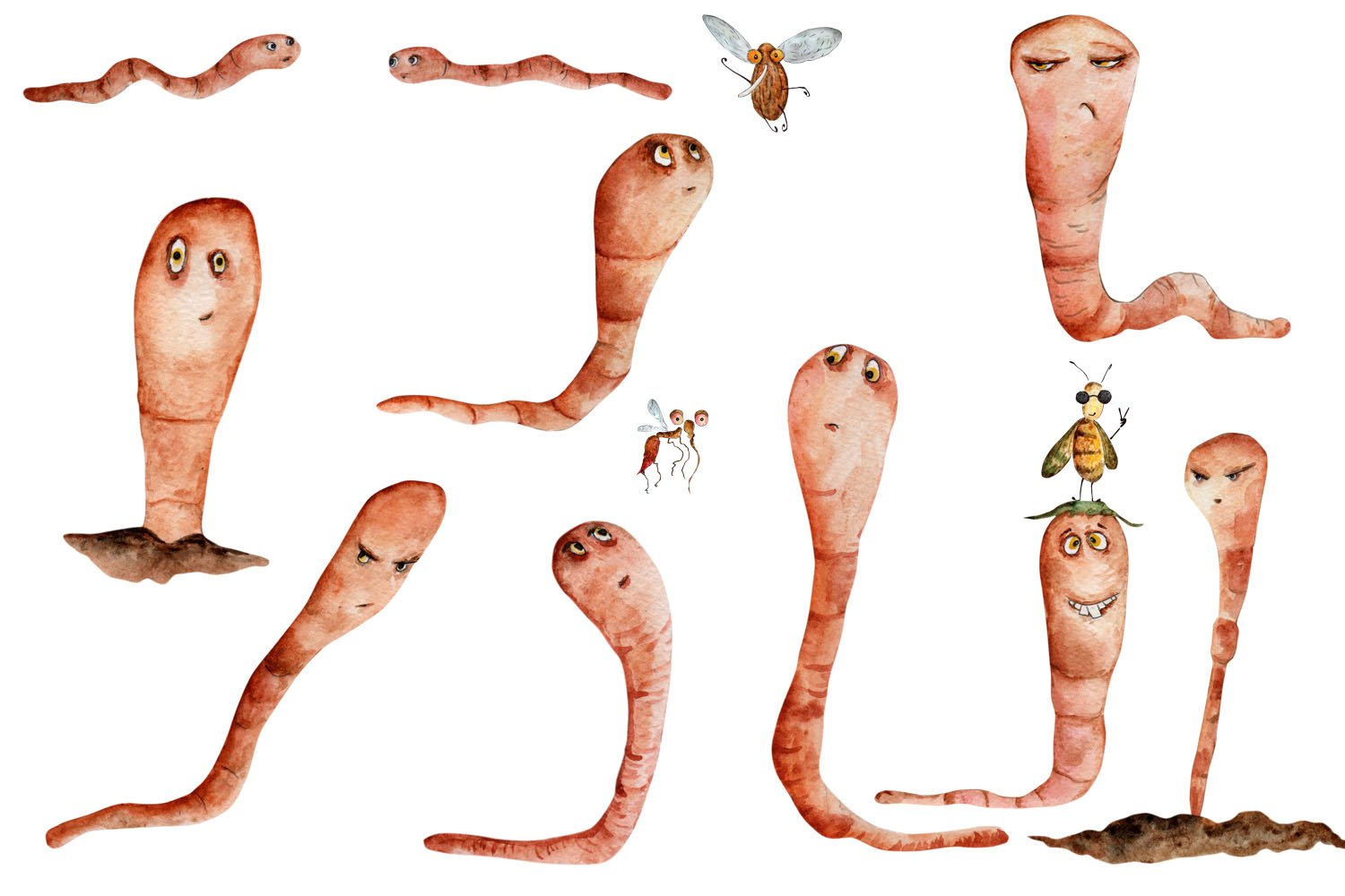 Collection of watercolor worms preview image.