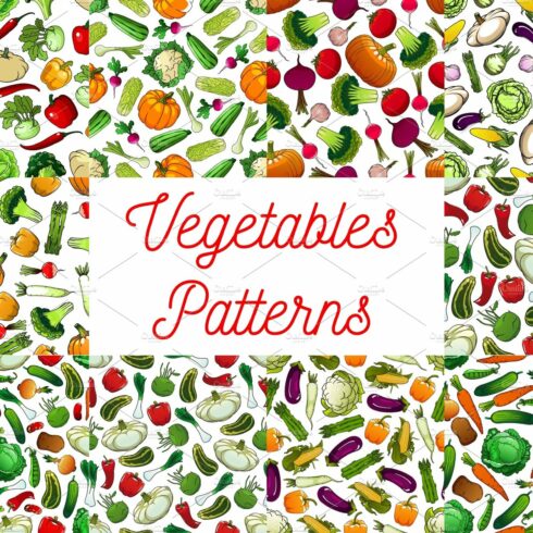 Vegetables seamless pattern set cover image.