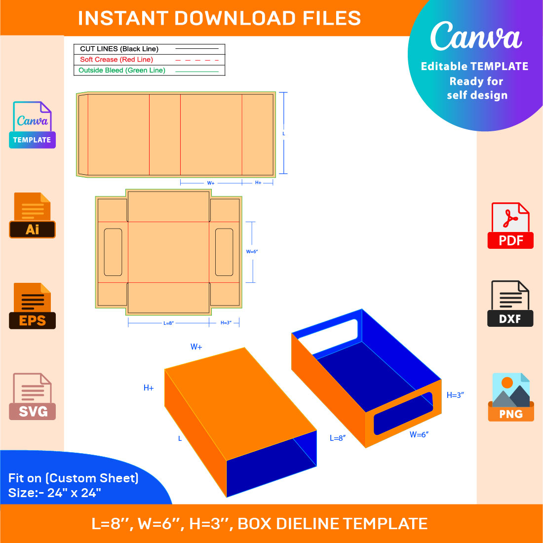 Shoe Lock Box, Dieline Template, SVG, EPS, PDF, DXF, Ai, PNG, JPEG ...