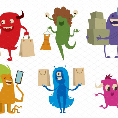 Cartoon cute monsters vector cover image.