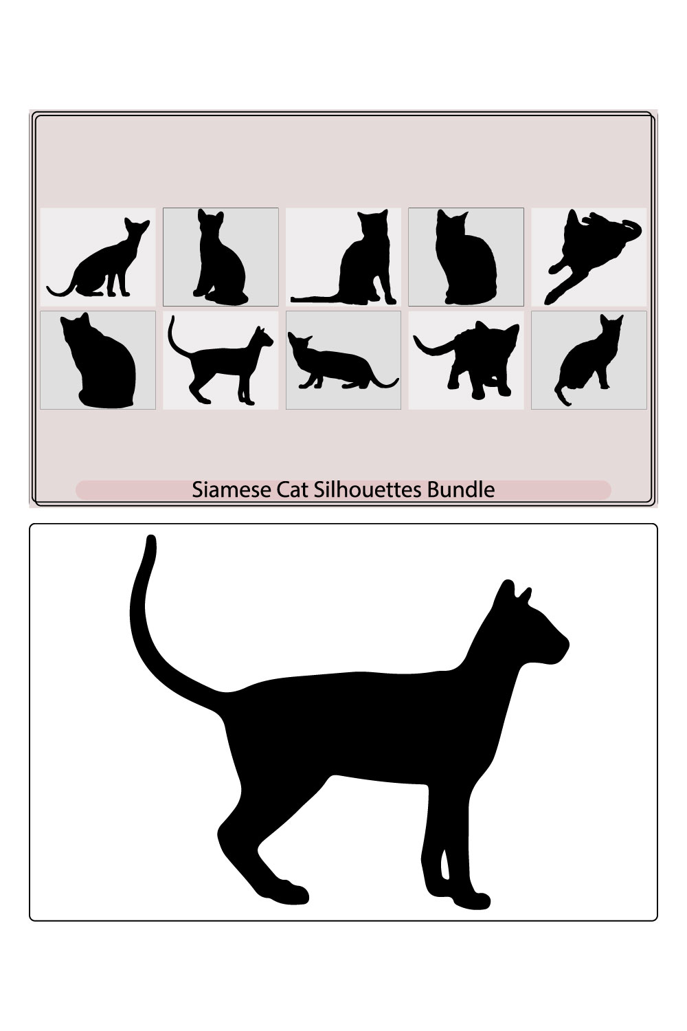 Siamese colorpoint cats Vector illustration,Siamese cat,cats border set with silhouette pinterest preview image.