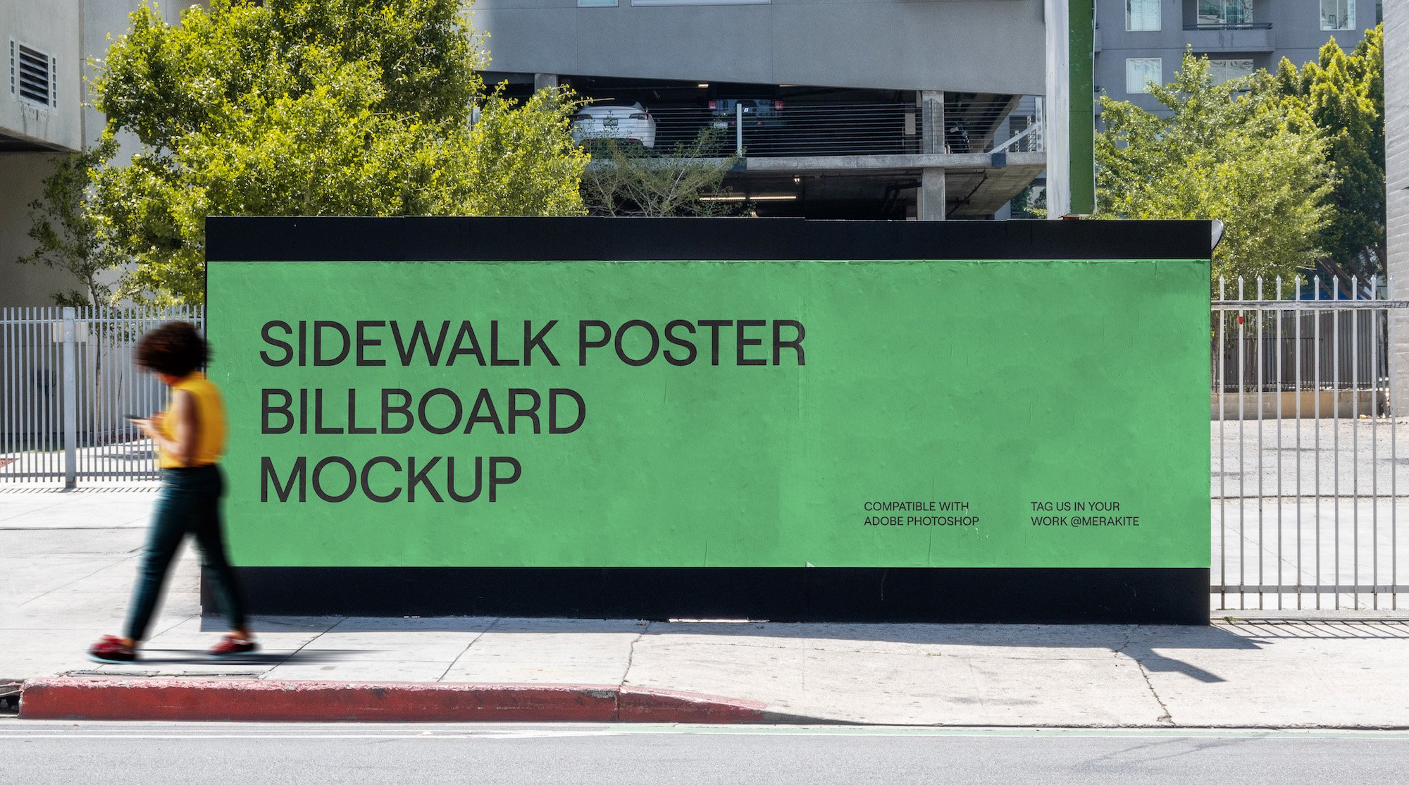 sidewalk billboard sign hoarding mockup psd cover ped 539