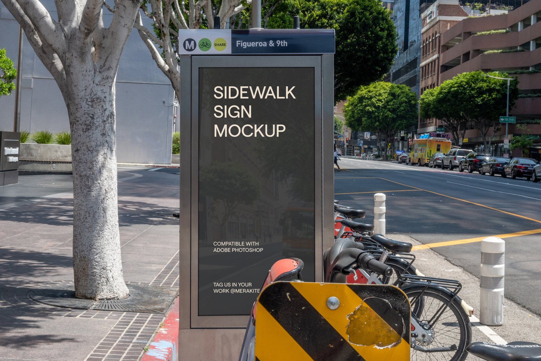 Urban Sidewalk Sign Mockup PSD cover image.