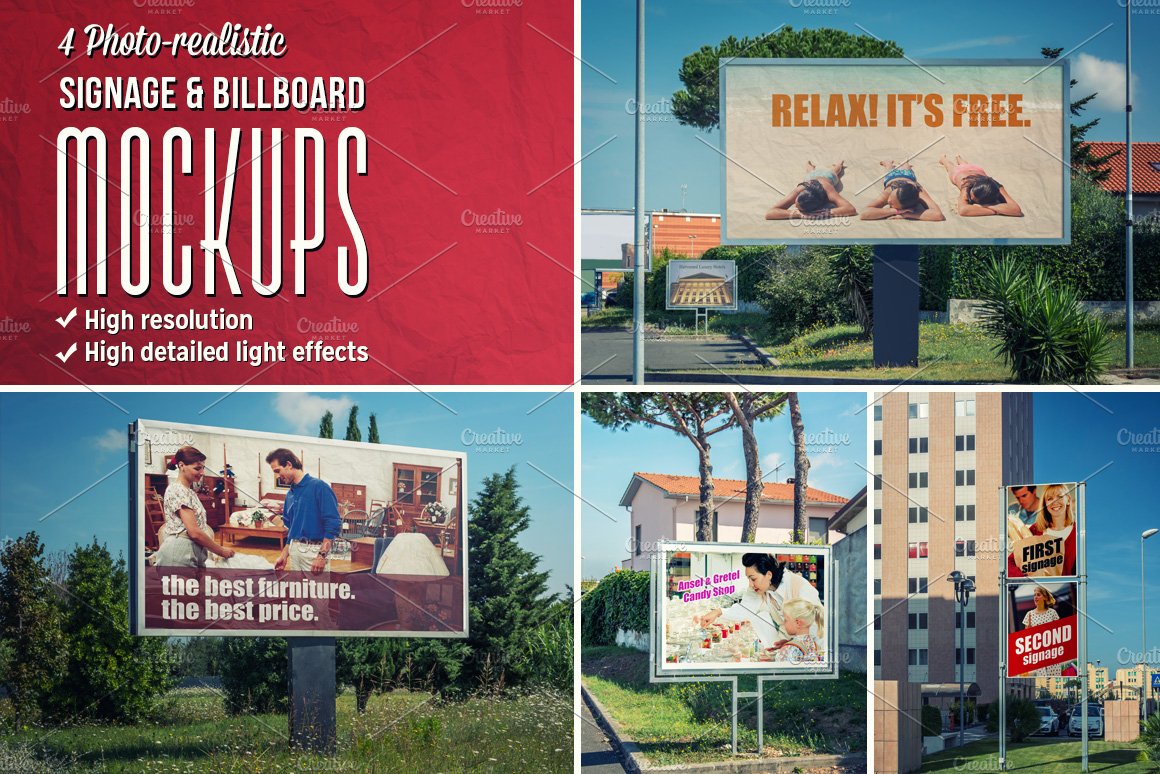 4 Signage & Billboards mockups cover image.