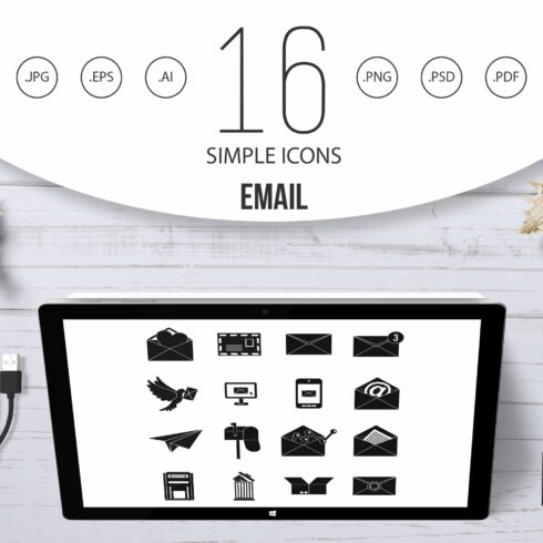 Email icons set, simple style cover image.