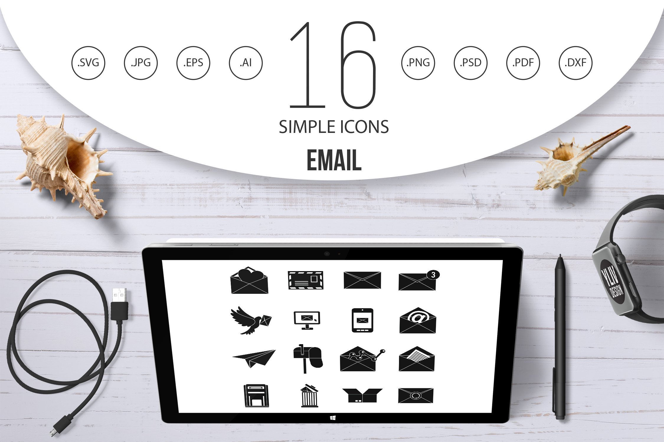 Email icons set, simple style cover image.