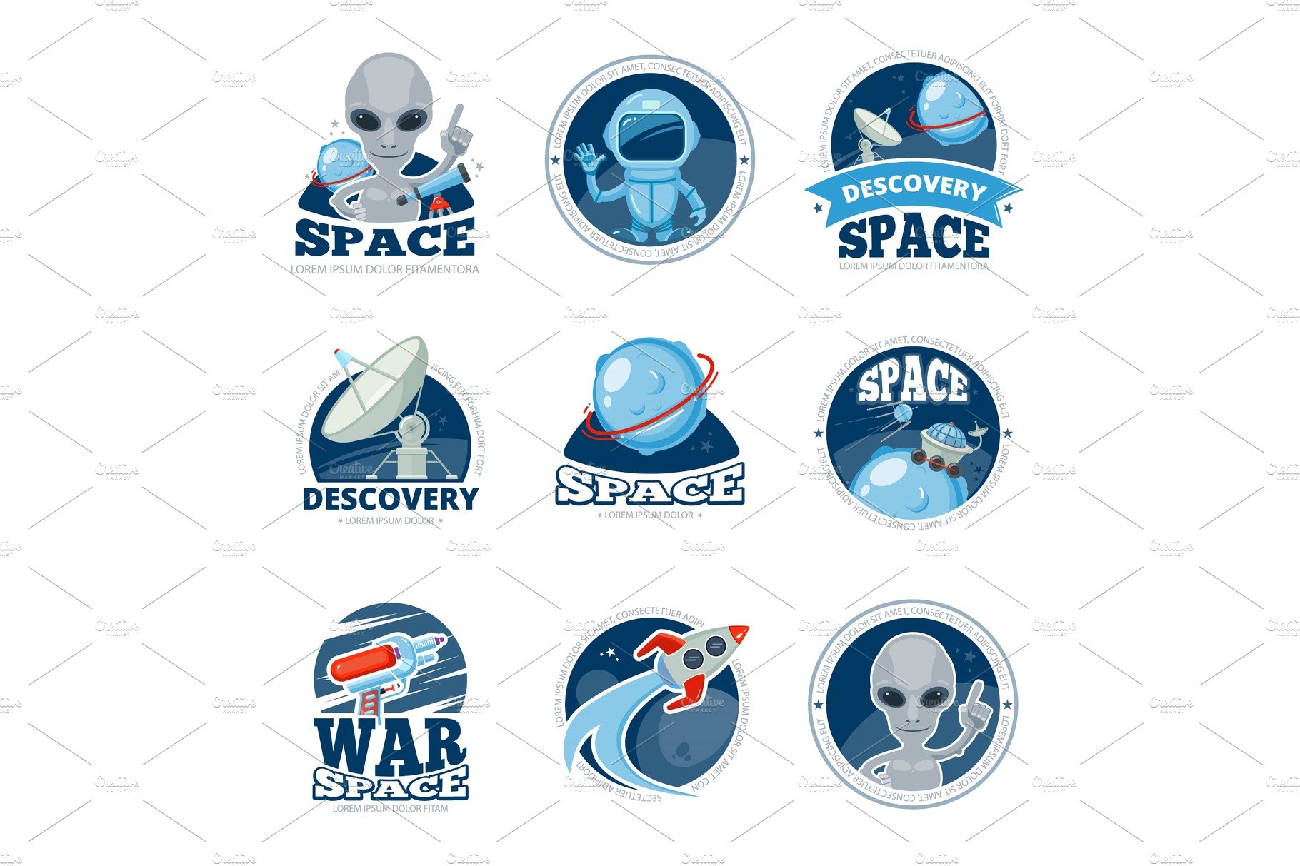 Space labels collection. Badges cover image.