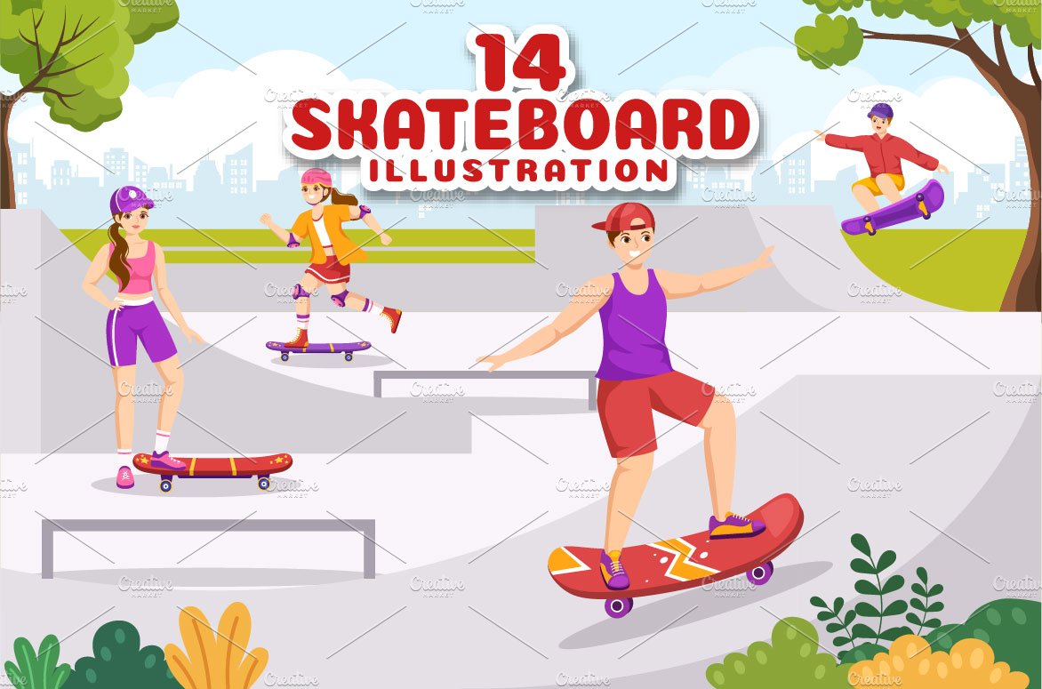 14 Skateboard Sport Illustration cover image.