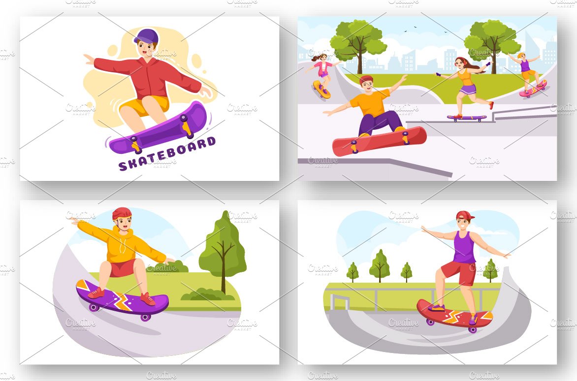 14 Skateboard Sport Illustration preview image.