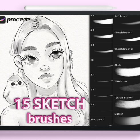 Procreate pencil sketch brushes cover image.