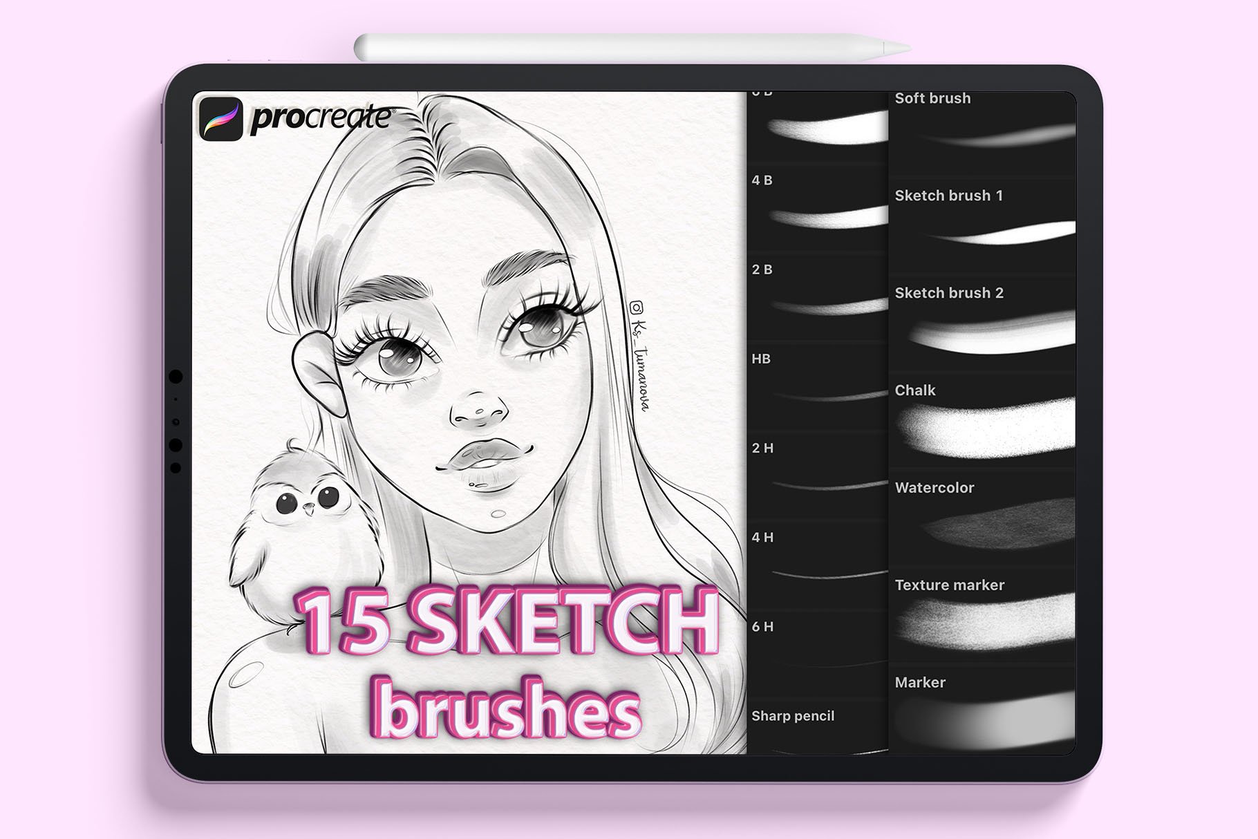 Procreate pencil sketch brushes cover image.