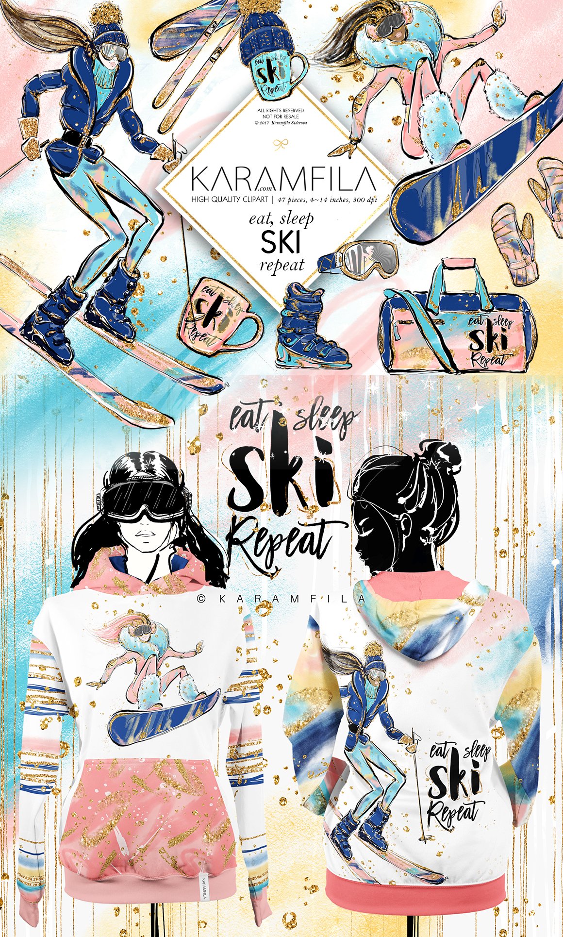 Skiing & Snowboarding Clipart cover image.